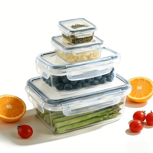 8pcs set 4 lids airtight food storage containers with lids microwave freezer safe transparent plastic leakproof suitable for fruits vegetables pasta multi size stackable pantry organizer fridge