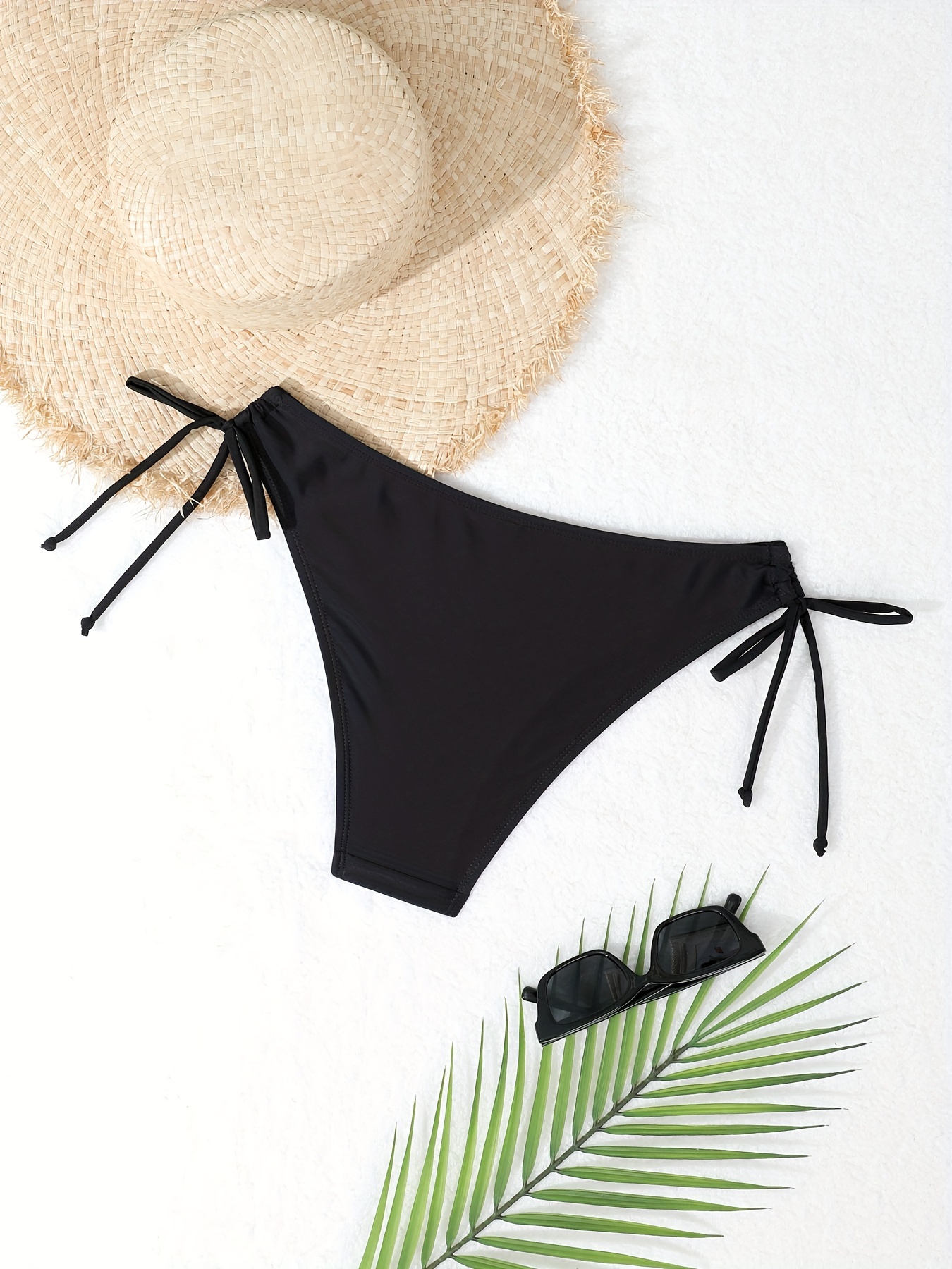 Chic Women's Bikini Bottoms - High-Cut, Tie-Side Swimwear with Solid Color Design, Stretchy Polyester Blend, Machine Washable