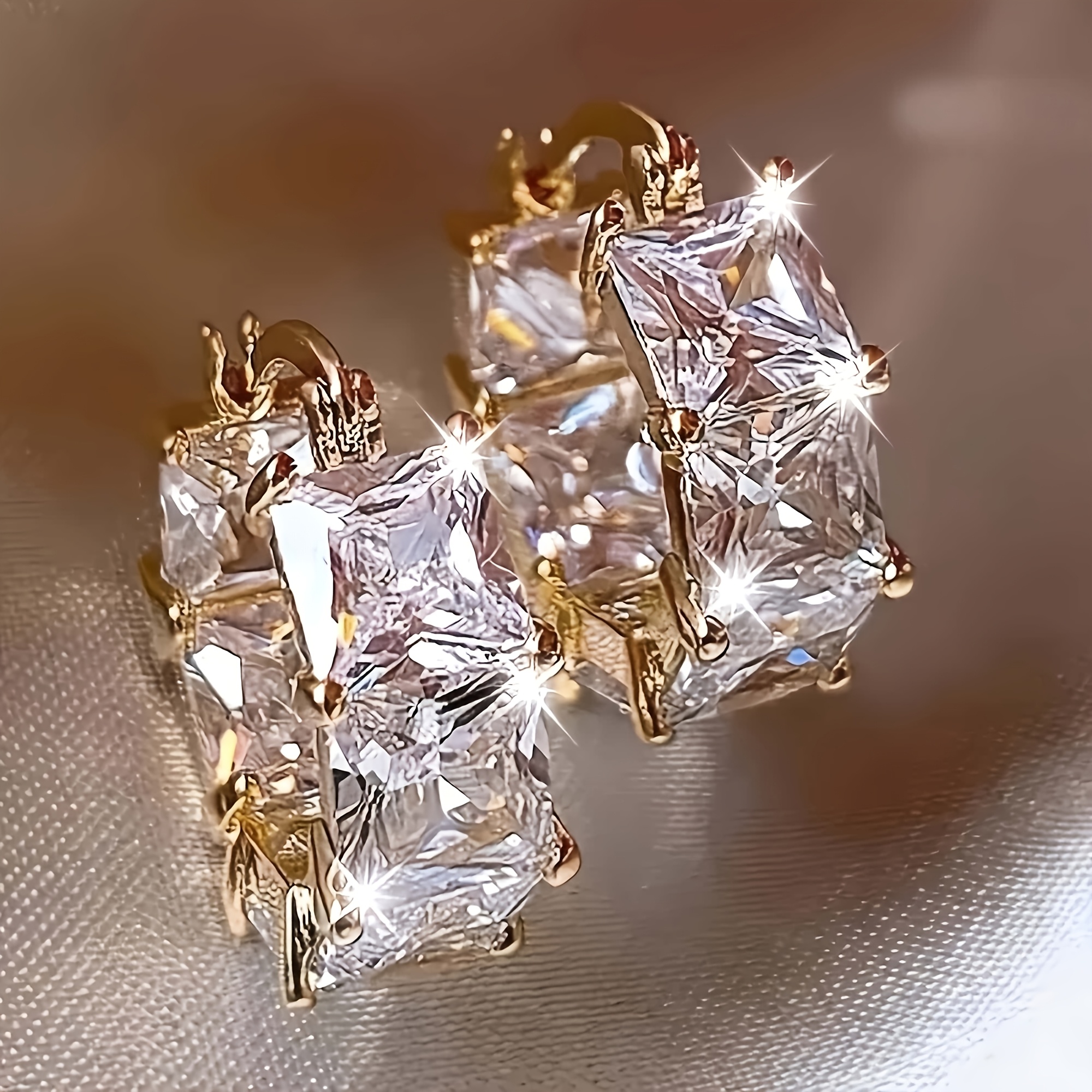 TEMU A Pair Of Shiny, Light-luxury, High-end Square Cubic Synthetic Zirconia Earrings, Fashionable, Elegant, And Versatile For Women. Suitable For