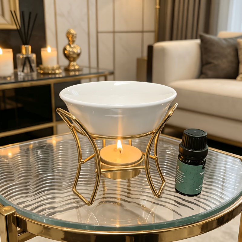TEMU Brûleur d'huiles essentielles et bougeoir en céramique pour aromathérapie - avec support en métal, fondoir à cire, , base pour bougie
