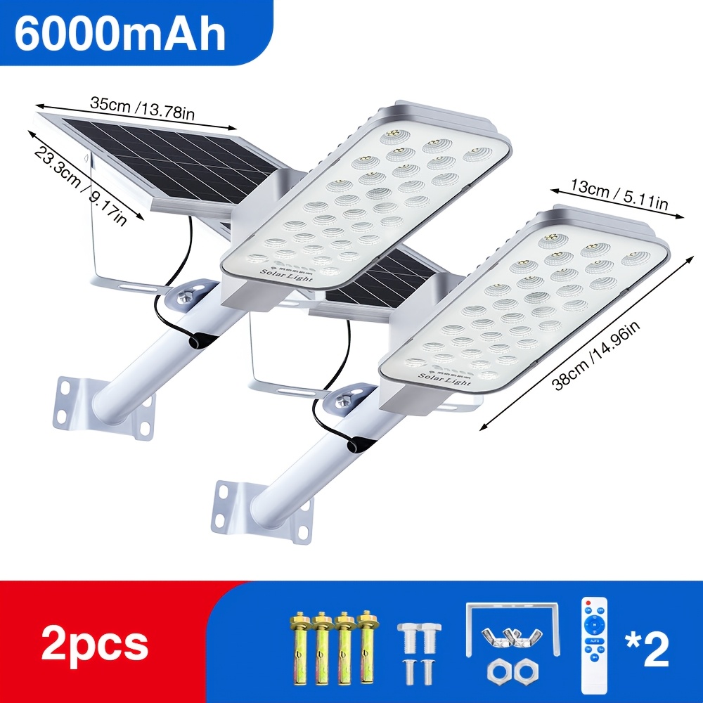 TEMU 1pc/2pcs - Outdoor Led Solar Spotlight, High-brightness Garage Light, Outdoor Lawn Light, Street Lamp, 6000mah Capacity, With Remote Control,