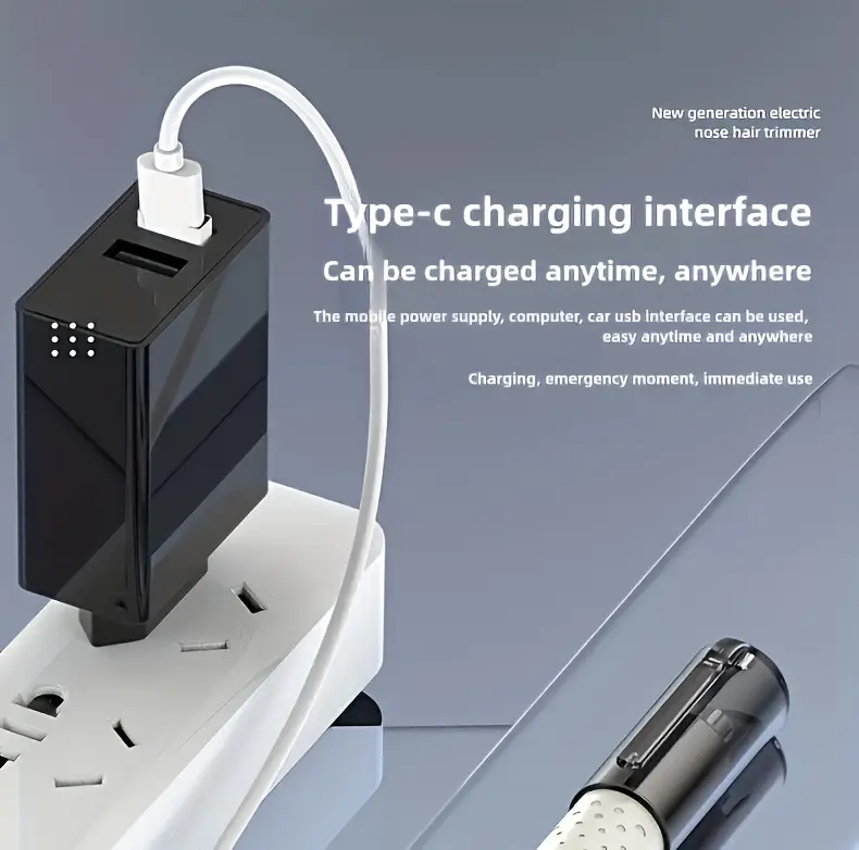 2pcs professional ear and nose hair trimmer portable electric nose hair trimmer neutral design stainless steel blade removal fashionable and simple usb charging suitable for trimming nose hair eyebrow and ear hair Product details 4