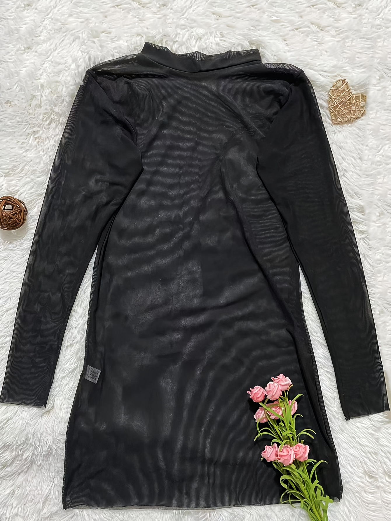 1pc solid color sheer long sleeve lingerie dress beach - Temu Oman