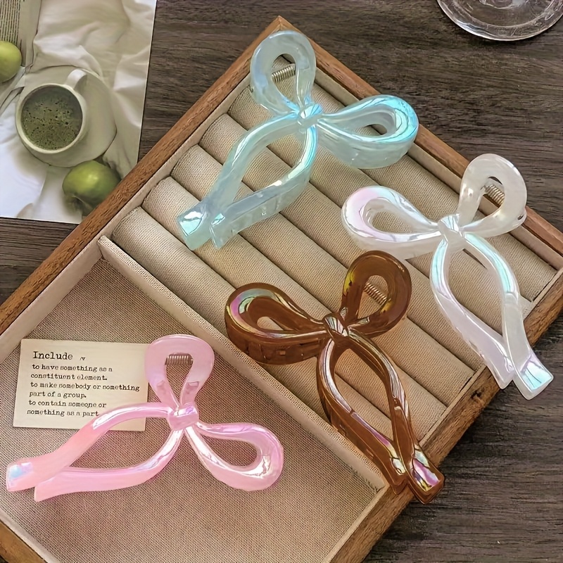 TEMU 4pcs New 3d Bow Hair Claw Clips For Women, High-end Large Shark Clips