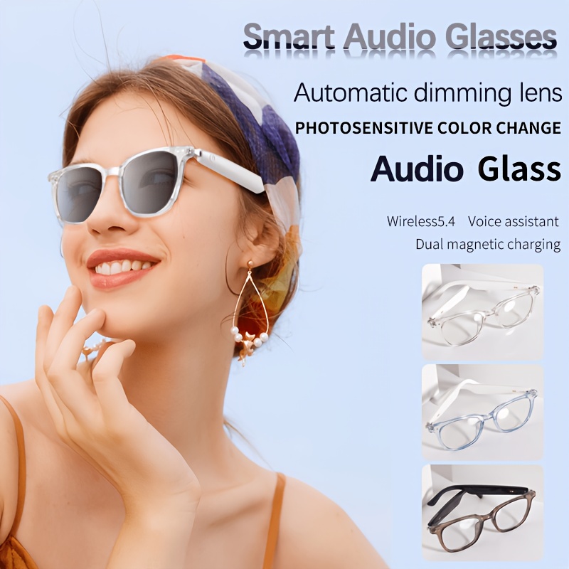 New Smart Glasses with Auto-tinting Lenses That Automatically Transform into Fashion Glasses in Sunlight. Built-in Microphone and Speaker for HD Voice Calls and HiFi Music Quality. Smart Audio Glasses, Ideal for Sports, Driving, Fishing, and Daily
