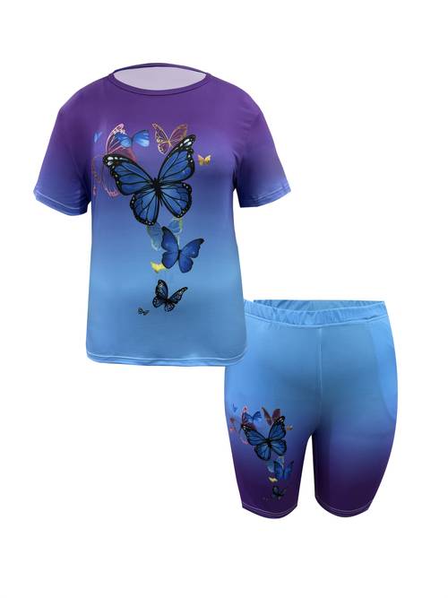 large size womens casual set gradient color print with pockets
