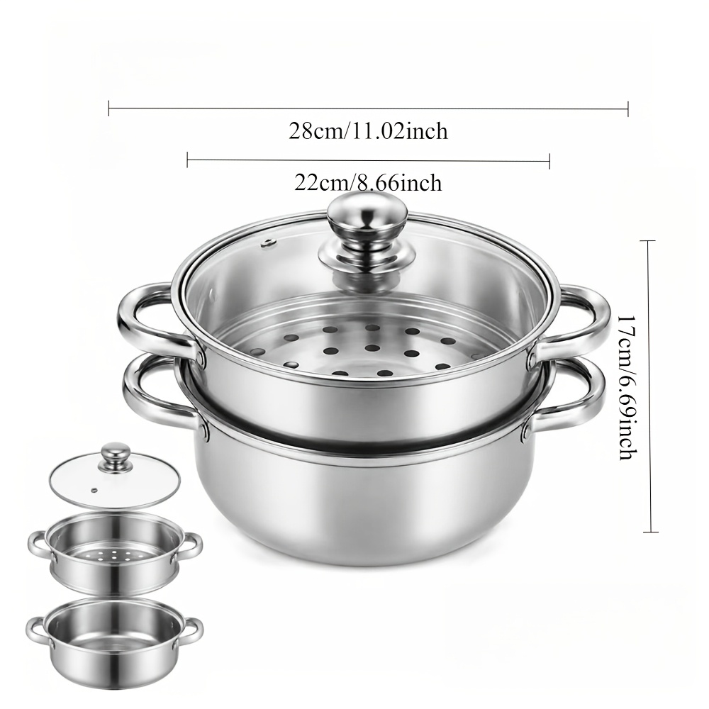 TEMU 1 Pack Heavy-duty Thickened Stainless Steel Steamer & With Lids & Heat-resistant Handles, Multi-use Grade Cookware, Durable Cooking Pot Set For