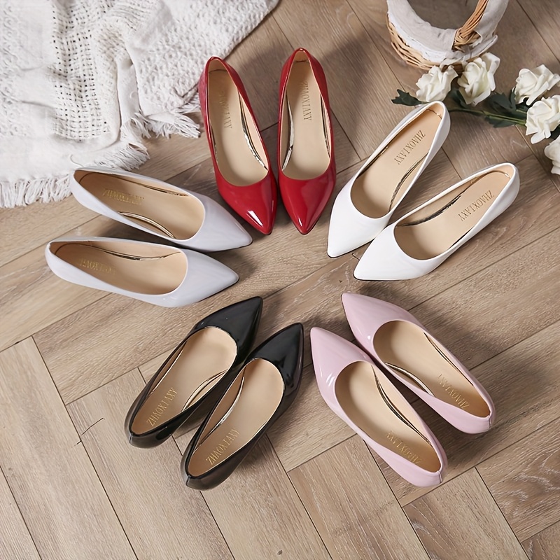 women's elegant white pointed toe pumps low heel synthetic Temu