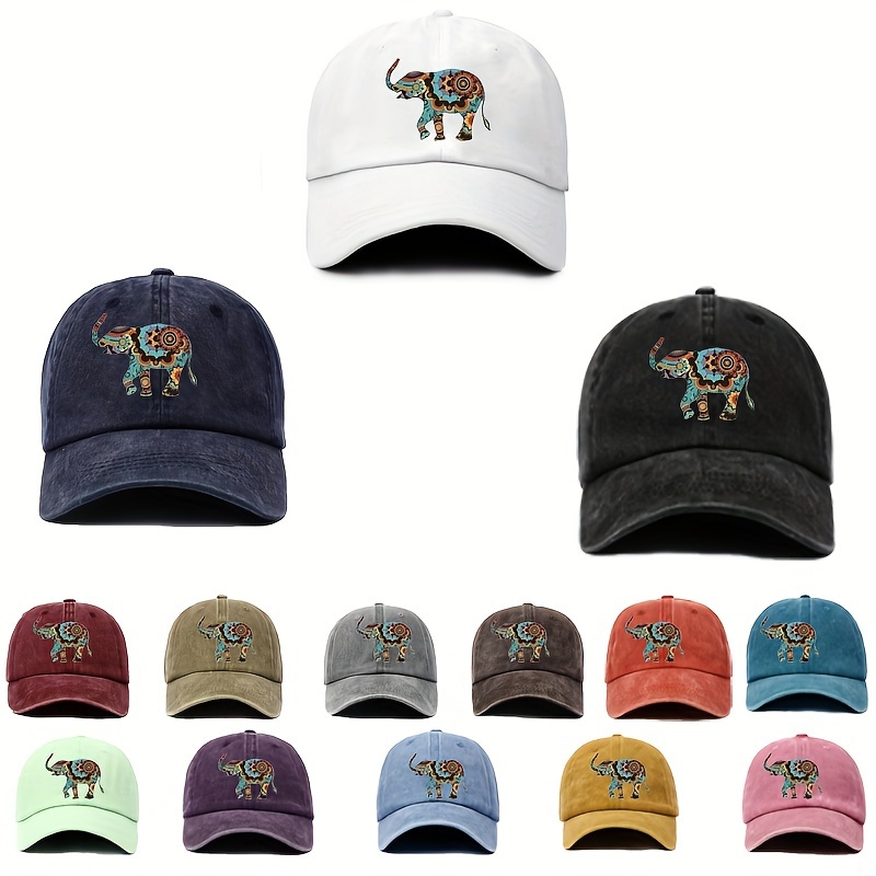 

Cotton Elephant Embroidered Baseball Cap - Unisex Sports Cap, Adjustable Sunshade Travel Hat