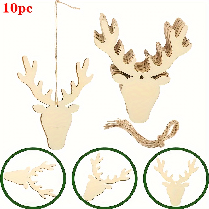 

10pcs Wooden Deer Head Shaped Wooden Pieces Diy Painting Graffiti Crafts Christmas Wooden Ornaments Ornaments Holiday Wedding Party Home Decorations