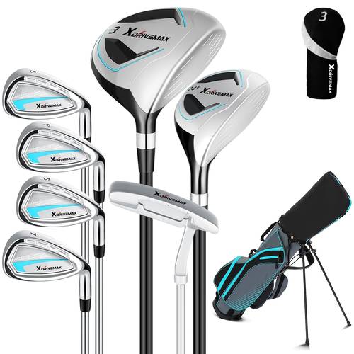 8pcs complete golf club set for men women stand bag with rain hood wood head covers irons and putter