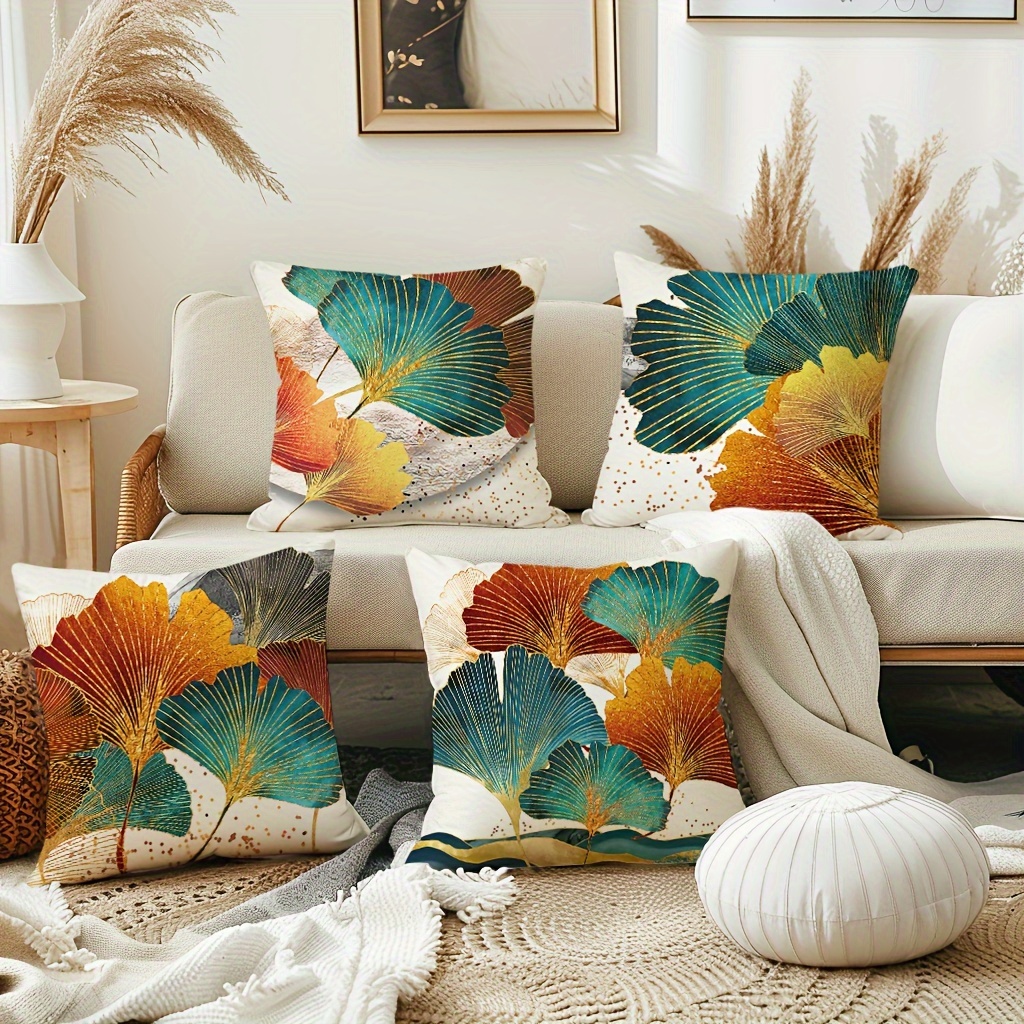 

4pcs Leaves Throw Pillow Covers, 18*18inch Abstract Decorations Cushion Cases Home Decor For Porch Patio Couch Sofa Living Room Outdoor, Farmhouse Style, Without Pillow Inserts