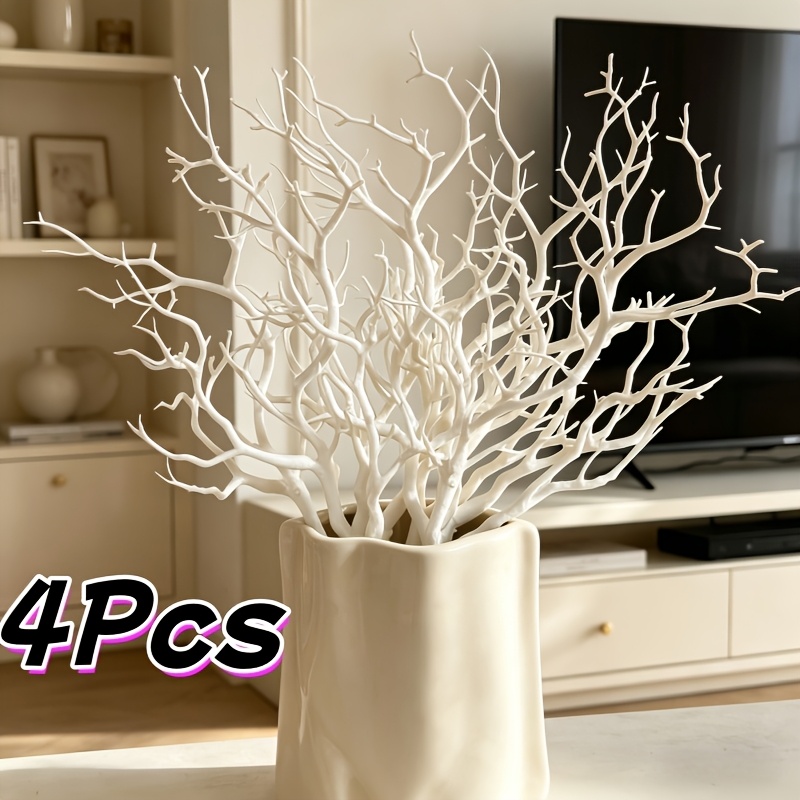 4pcs Artificial Faux Soft Coral Branches Simulation Dead Tree Branches Floral Arrangement Handcraft Accessory, Suitable For Home Decoration Dried Branches, Table Centerpiece Holiday Gift