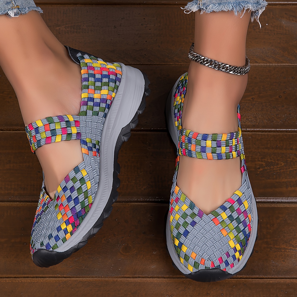 womens braided sports shoes cut out slip on walking shoes casual breathable outdoor sneakers details 4