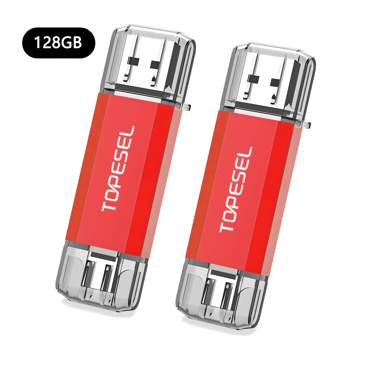 TEMU 2er-Pack 16GB/32GB/64GB/128GB USB-C-Speicherstick 2-in-1 USB 3.0 Typ-C Dual-OTG-Metall-Speicherstick mit LED-Anzeige für USB-C-Smartphones, PC