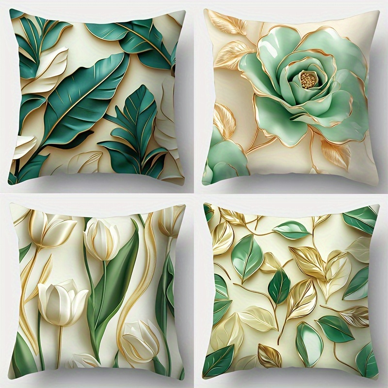 

4pcs, New Simple Leaf Pattern Creative Pillowcase, 17.72*17.72, Suitable For Living Room Sofa, Bed, Bedroom, Home Decoration, Without Pillow