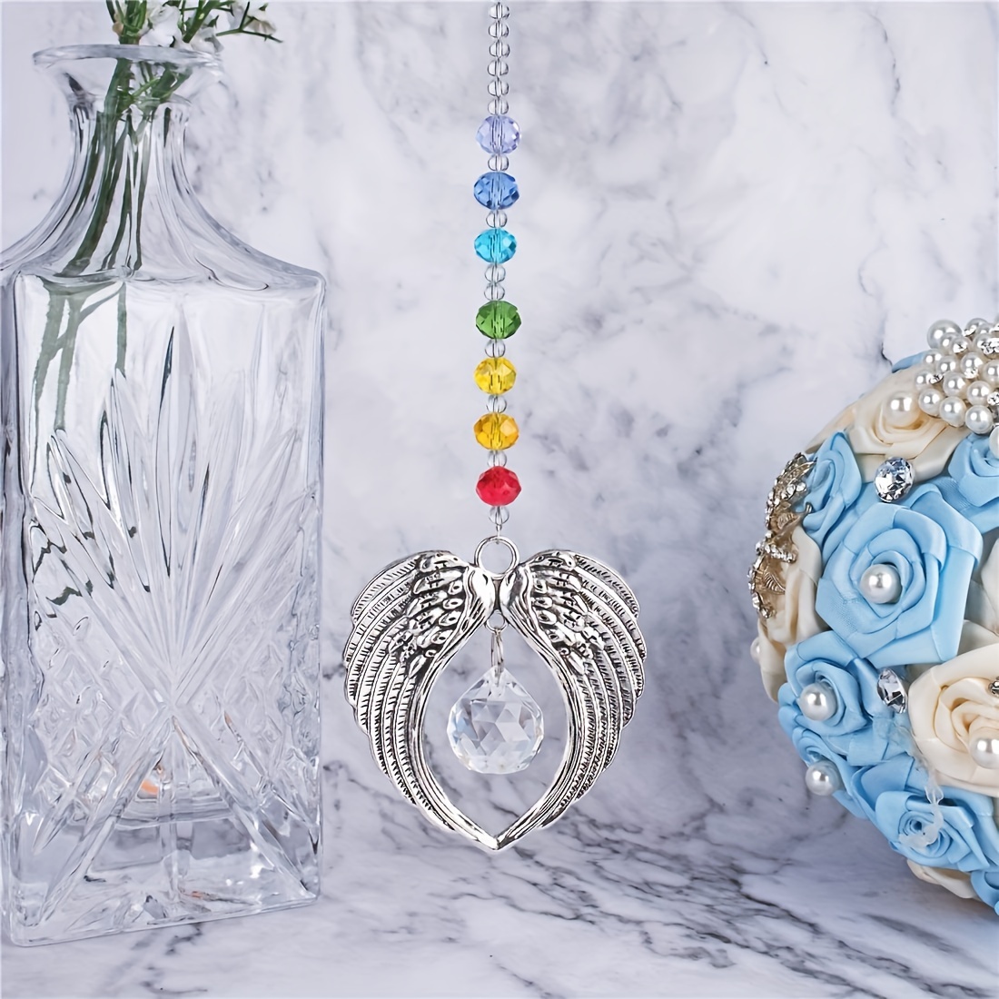 classic angel wing crystal pendant with glass beads sun catcher for wedding home window decor no feathers no electricity required