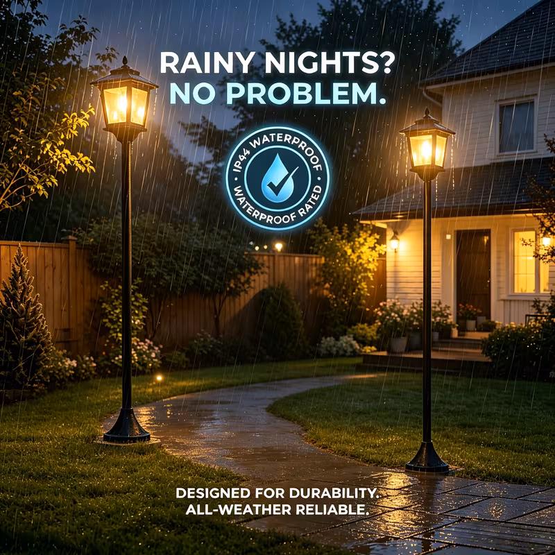 2-Pack Solar Lamp Post Lights - IP44 Waterproof Dusk-to-Dawn Outdoor Pathway Lighting, Warm White