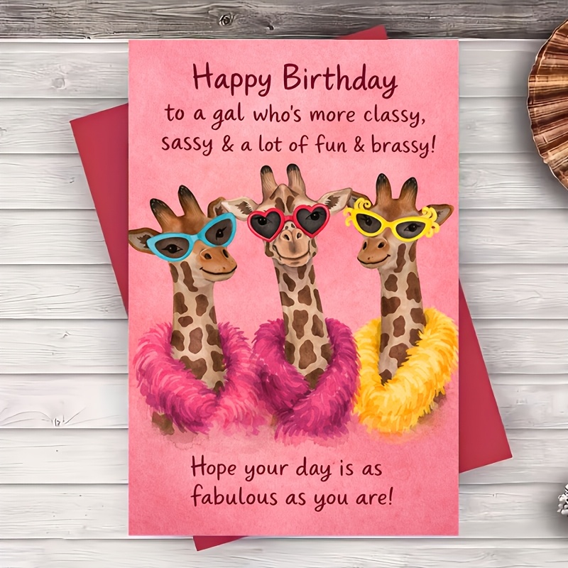 TEMU 1pc Greeting Card Funny Birthday Card For Her Stylish Girlfriend Sister Friend Fabulous Giraffe Design