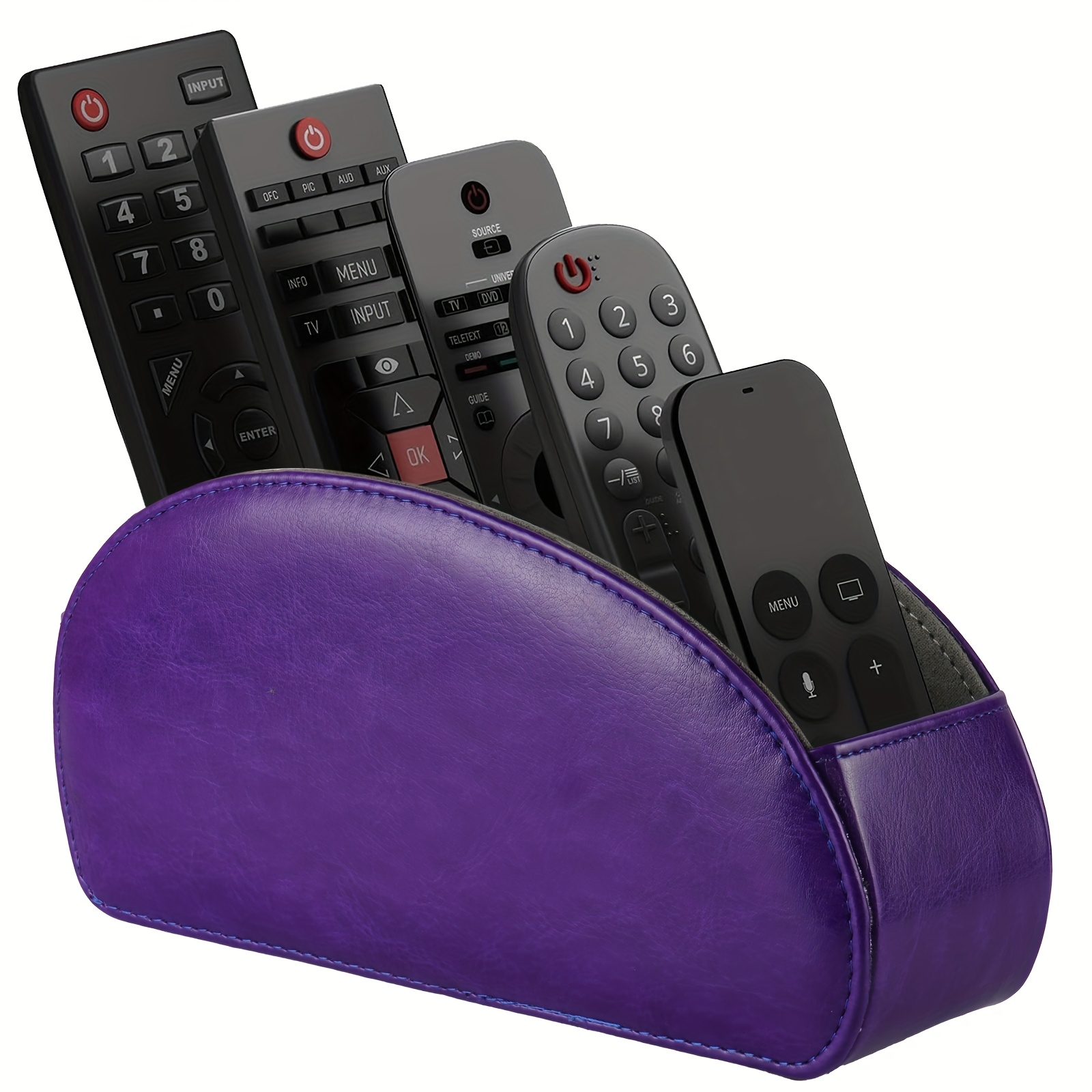 Remote Control Holder with 5 Compartments - Black Faux Leather