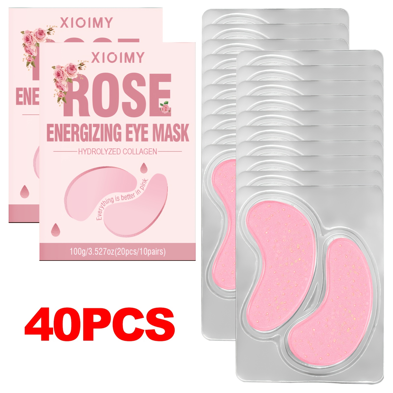 Image of 40pcs Rose And Collagen Eye Masks, Powerful Moisturizing, Firming And Brightening The Skin Around , A , Making The Skin And More Elastic, Bidding Farewell To Dullness And , Suitable For Types