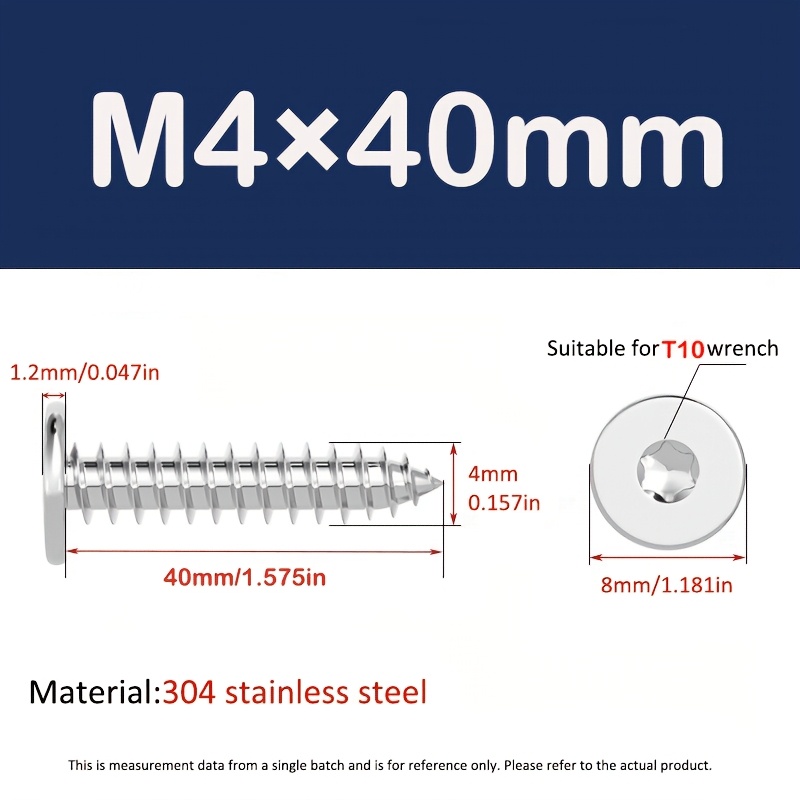 304 Stainless Steel Torx Screw, M4 X 20mm, 25mm, 30mm, 40mm (#8 X 3/4", 1", 1-3/16", 1-9/16"), Type Ca, Suitable For Furniture Cabinet Hinges, Diy Tool Kits