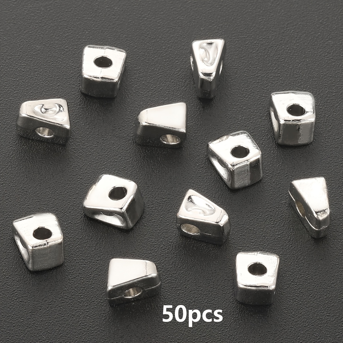 TEMU 50pcs Antique Silvery Irregular Triangle Large Hole Spacer Beads . 6mm Alloy Perforated Spacer Beads Large Hole Loose Beads Decorative Beads