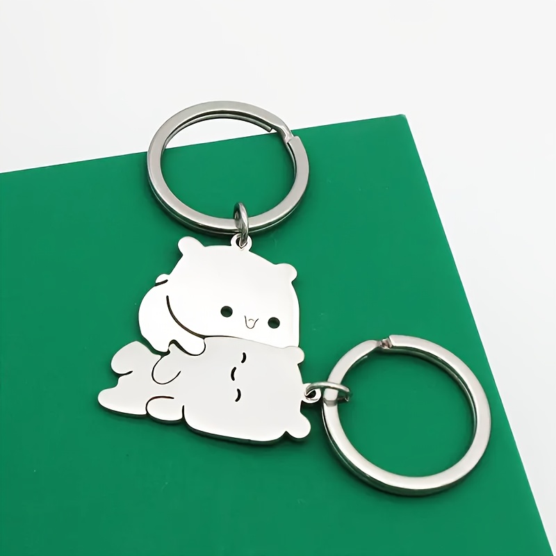 2pcs Adorable Stainless Steel Bear Couple Keychains - Perfect Valentine's Day Gift For Lovers, Ideal For Backpacks And Keys