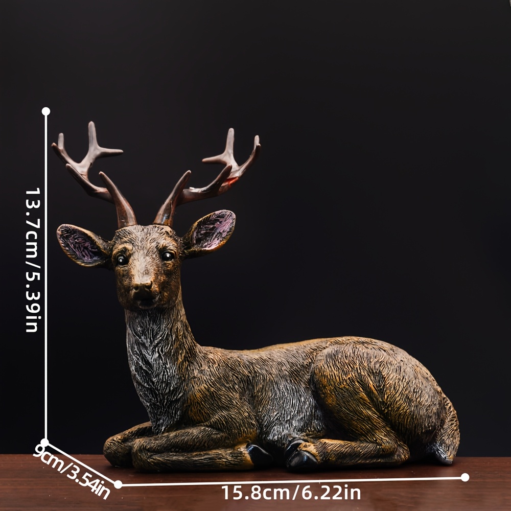 TEMU Vintage Resin Deer Decoration, Sitting Stag Sculpture, Rustic Home Ornament For Fireplace/bookshelf/desk, Gift For