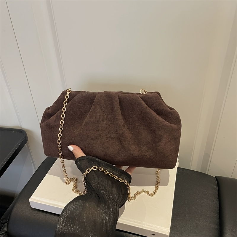 TEMU Women's Crossbody Bag, Simple Solid Color Pleated Cloud-shaped Small Square Bag, Large Capacity Elegant Evening Clutch, Handheld Chain Shoulder