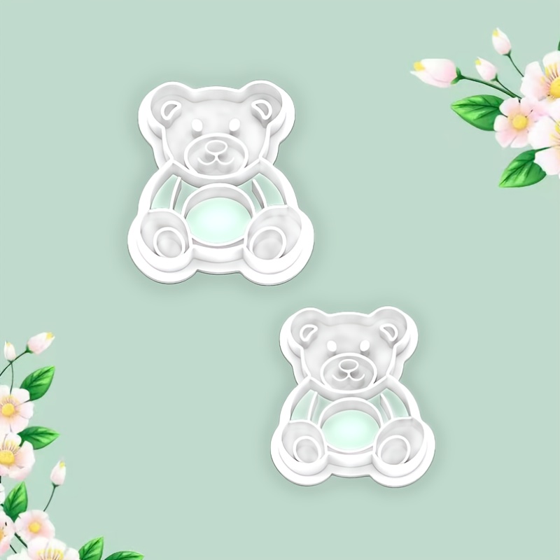TEMU 2pcs Plastic Teddy Bear Clay Cutter Molds Suitable For Making, Hollow Bohemian Bear Shapes With Hollow Detail Design, Compatible For Clay, Wax,