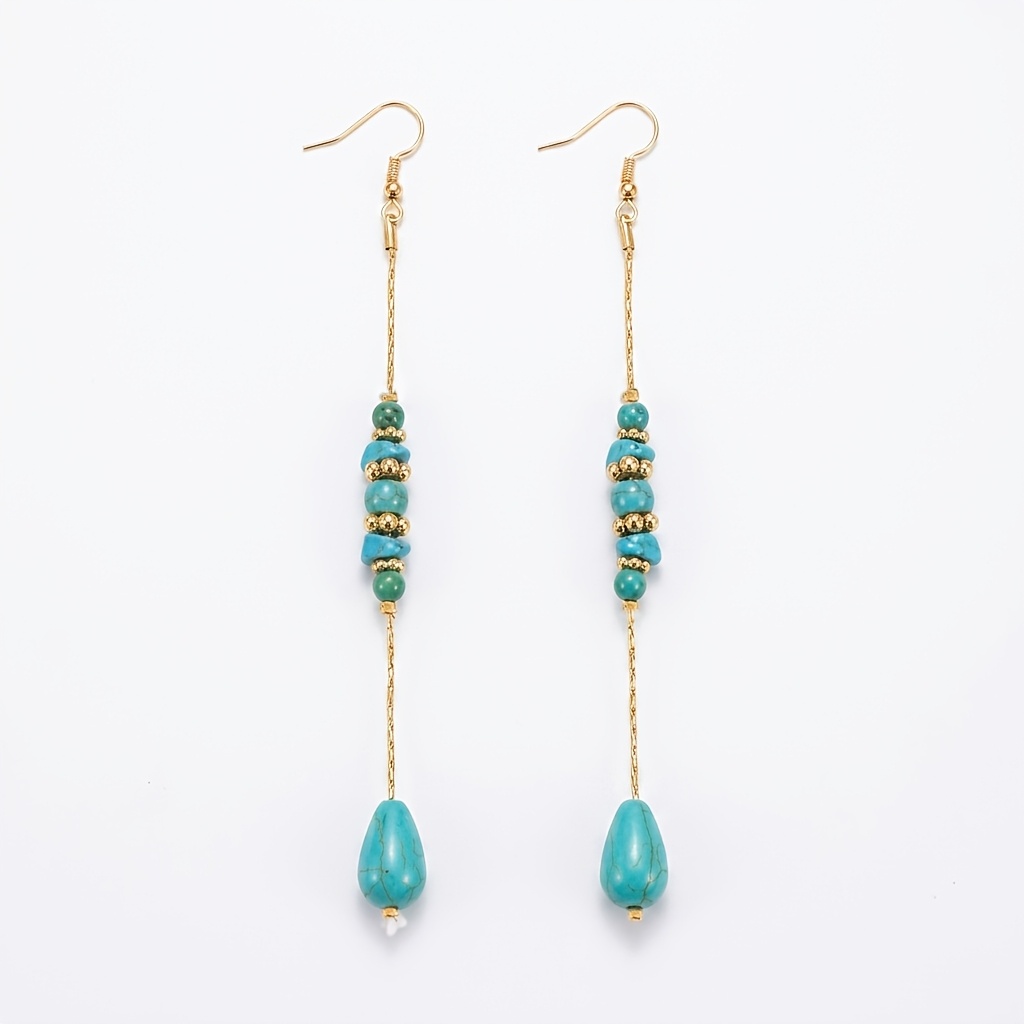 TEMU Lxalry 1 Pair Women's Fashion Drop Earrings, Retro Bohemian Style Vacation Party Wear, Geometric Long Tassel Earrings, Suitable For Daily