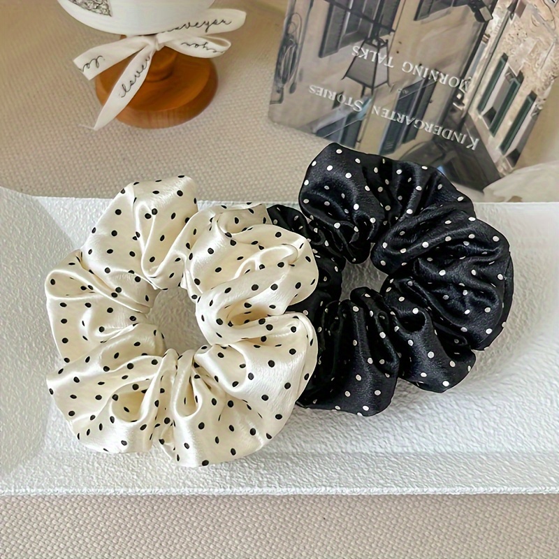 

2pcs Vintage Polka Dot Scrunchies - Hair Ties For Women, Cute Fabric Ponytail Holders, Thanksgiving