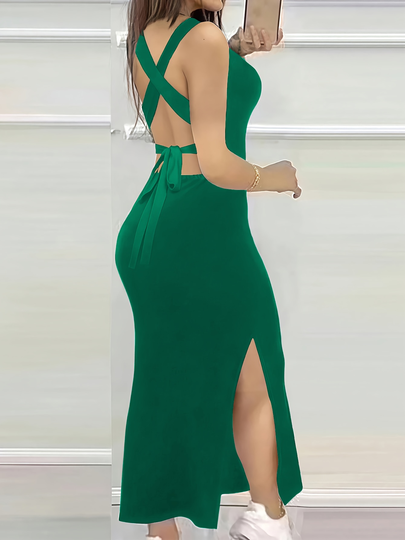 womens backless cross strap bodycon dress solid color - Temu Mauritius