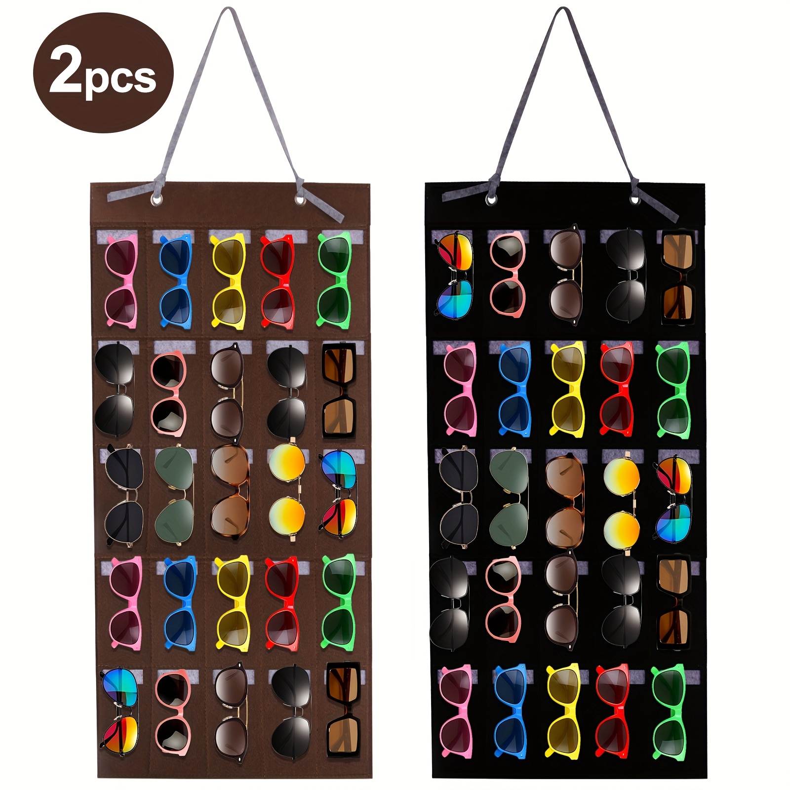 TEMU 2 Wall Mount Glasses Storage Racks With 25 Felt And Dust Glasses Storage Bag - Space Saving Hanging Glasses Case For Home/ Office, No Power