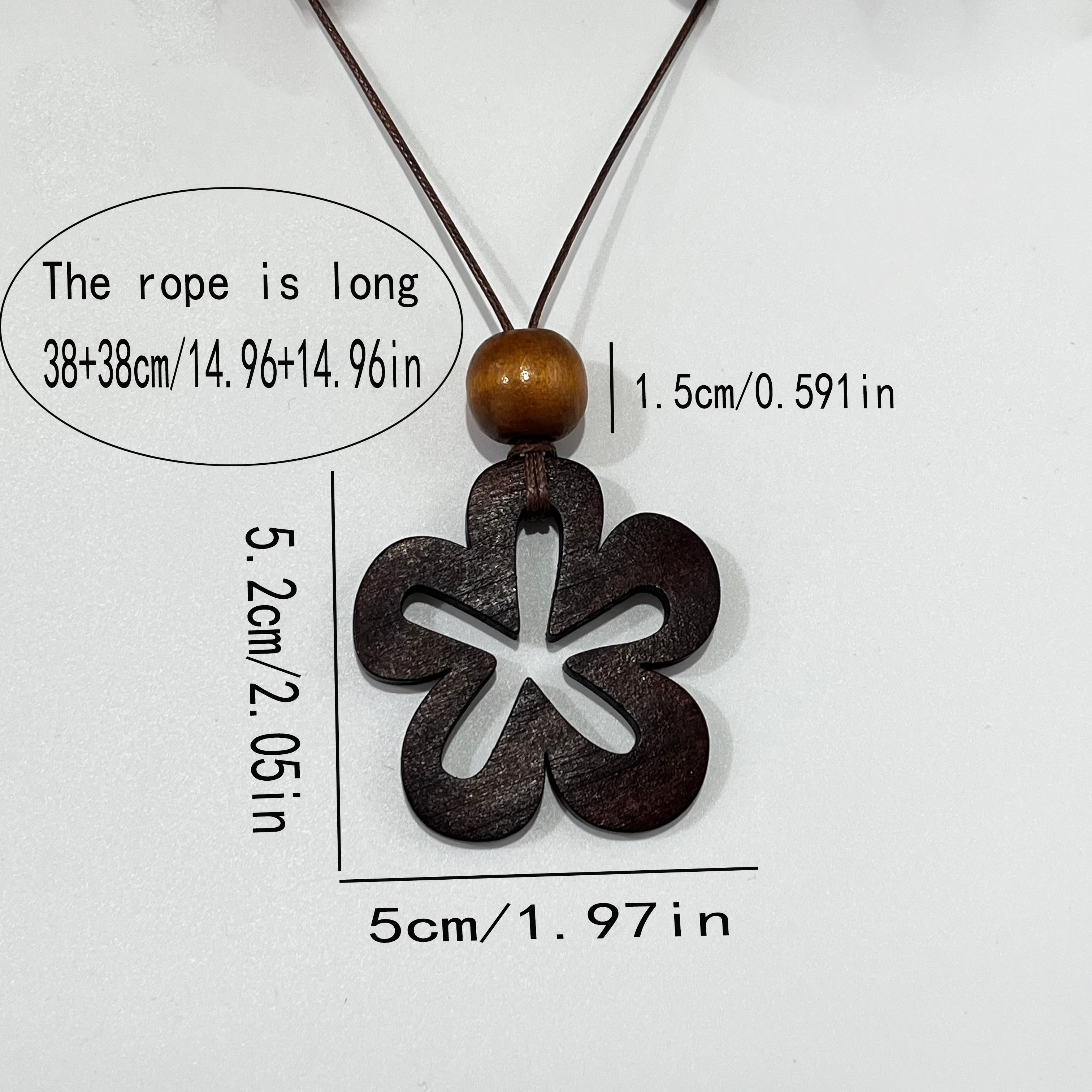 Image of Bohemian Wooden Flower Ring Pendant Women's Knit Necklace Retro Simple Long Necklace Suitable As A Gift For All
