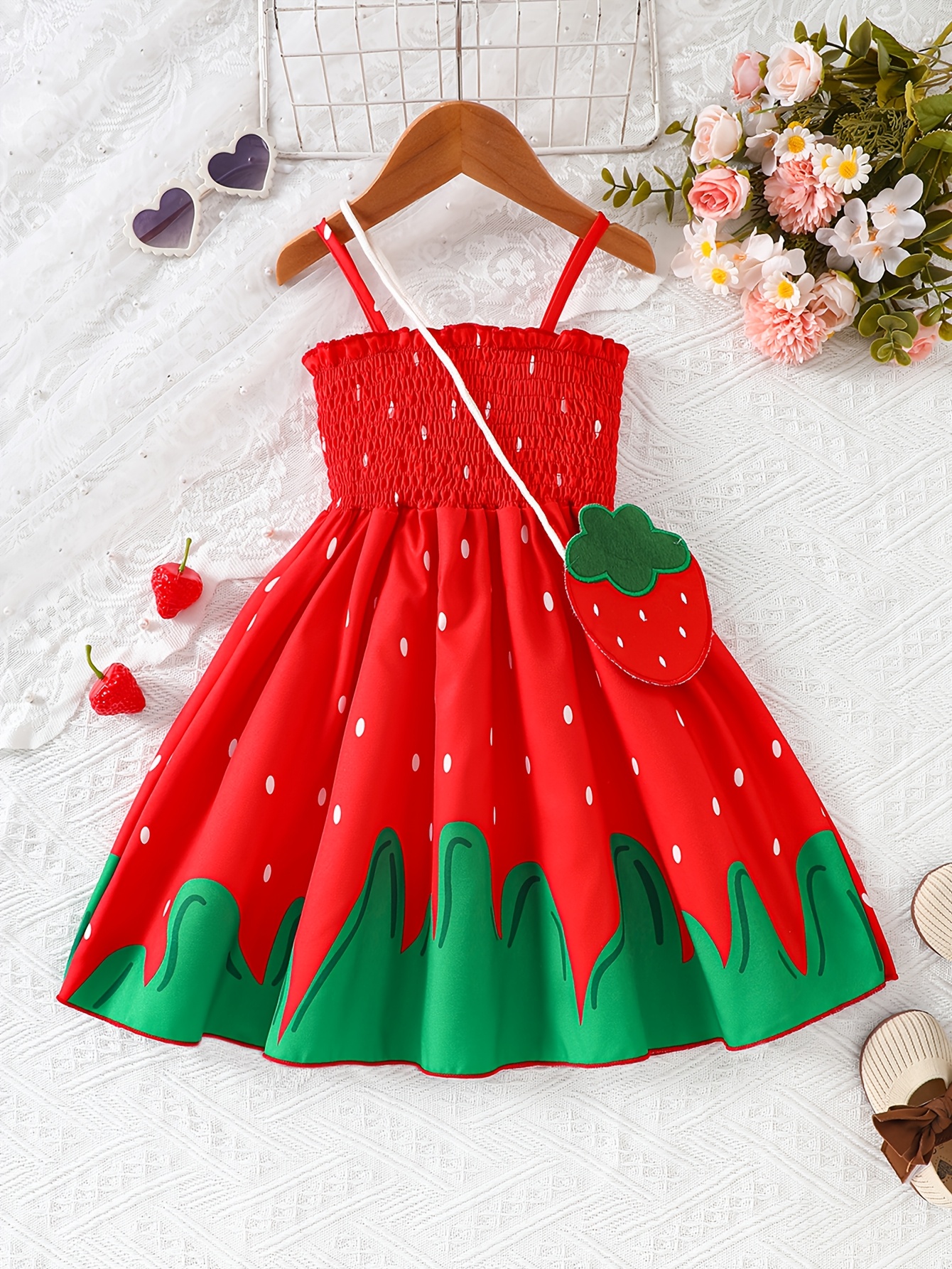 Girls' Strappy Casual Dress with Strawberry Print, Featuring a Cinched  Waist Design and * Hem. * Strawberry Accessories * * Vacations, and  Parties. Sleeveless Summer Dress, an Ideal Gift for Girls