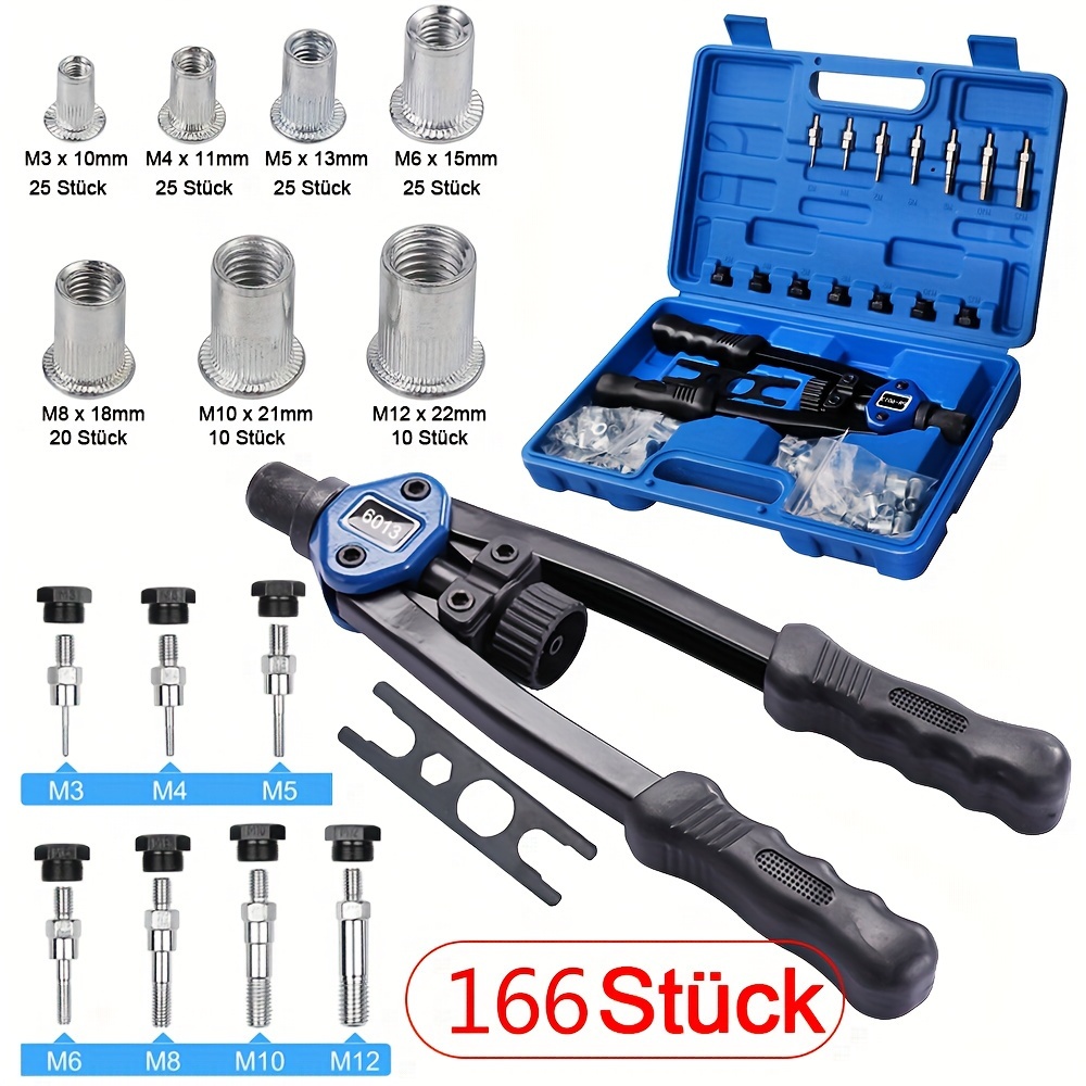 166pcs Rivet Nut Pliers Set, Manual Rivet Pliers Set, Threaded Rivet Pliers, Rivet Nut Pliers, Accompanied By A Rivet Nut Thread Locator
