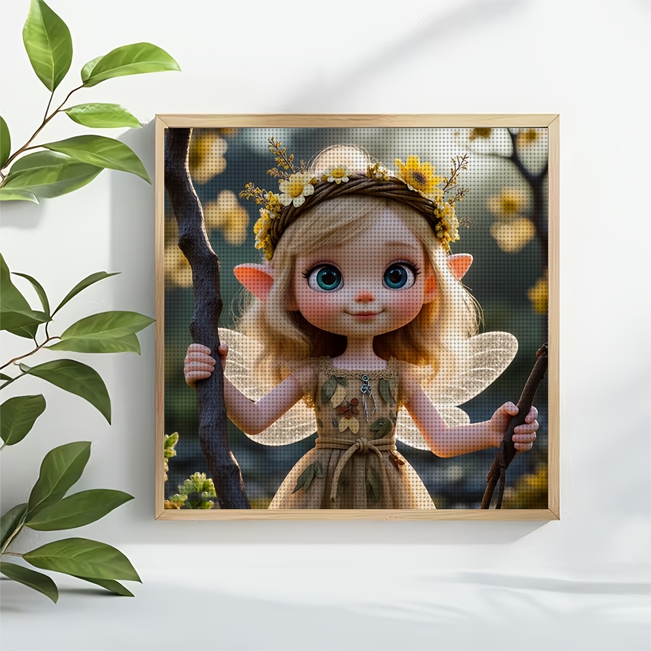 DIY Cross-stitch Printed Kit, Unframed, "Flower Elf Wearing a Wreath" Pattern