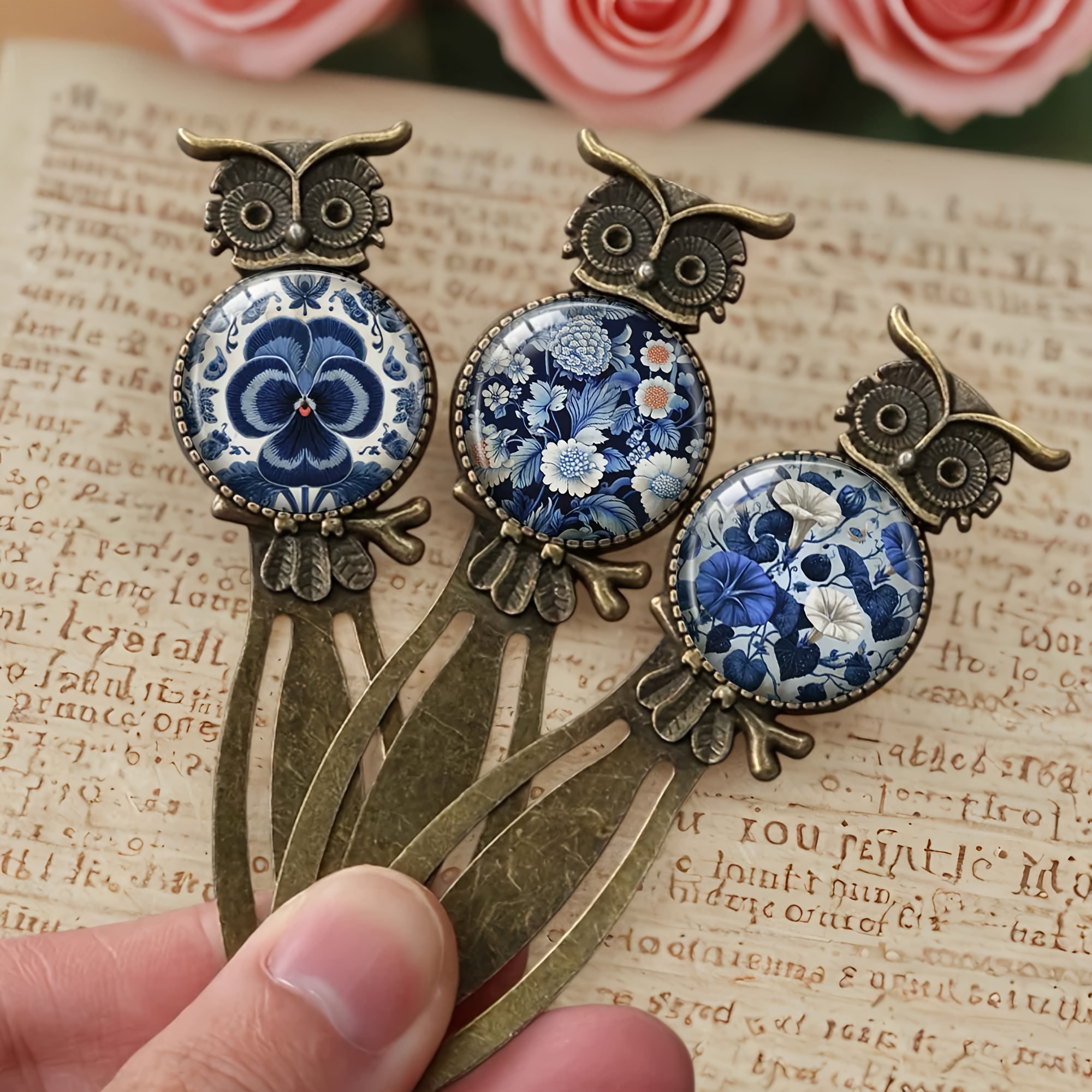 TEMU Set di 3 Segnalibri Metallici Motivo Blu, Segnapagina in Ferro, Regalo per della Letteratura, Accessorio per Libri, Design , Metallo Qualit� e
