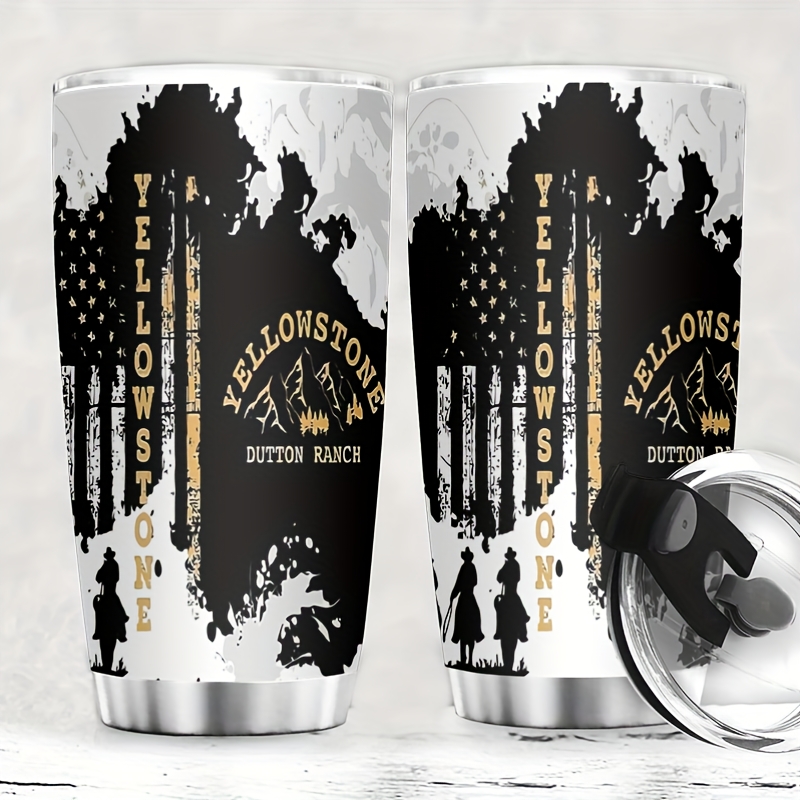 

1pc 20oz Insulated Stainless Steel , Vacuum Travel Mug With Cowboy And Horse Silhouette Design, Ideal For Hot And Cold Beverages, Hot Cold Beverage | Graphic | Drinkware