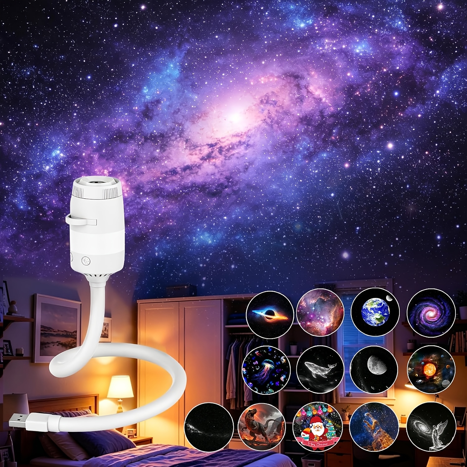 TEMU Proyector de Luz Nocturna, Proyector de Galaxia con 13 Películas | Proyector de Estrellas HD Plug and Play, Luz Nocturna LED con Control de