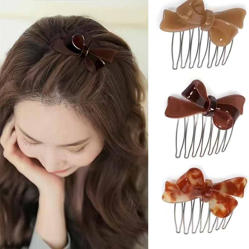 4pcs elegant acetate bow hair combs princess side hairpins bangs clips updo styling accessories for mothers   to season thanksgiving christmas new year valentines day carnival festival gifts cute hair accessories Product details 0