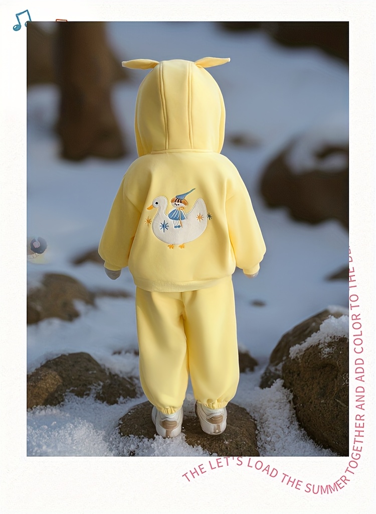 girls cartoon plus velvet thickened hooded sweatshirt trousers suit autumn and winter 2025   trendy baby girl cute cartoon plus velvet casual sports suit two piece suit trendy for outdoor Product details 2