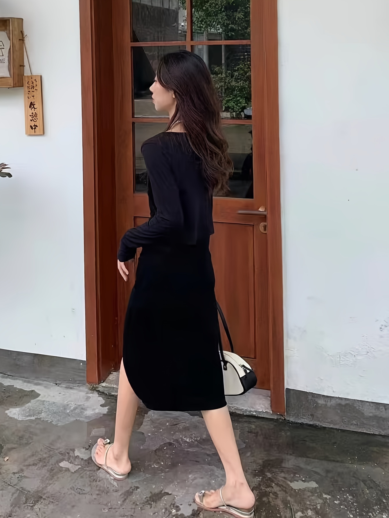 princess polly baby blue dress Black Cocoon Knit Midi Dress with Pockets main image 1