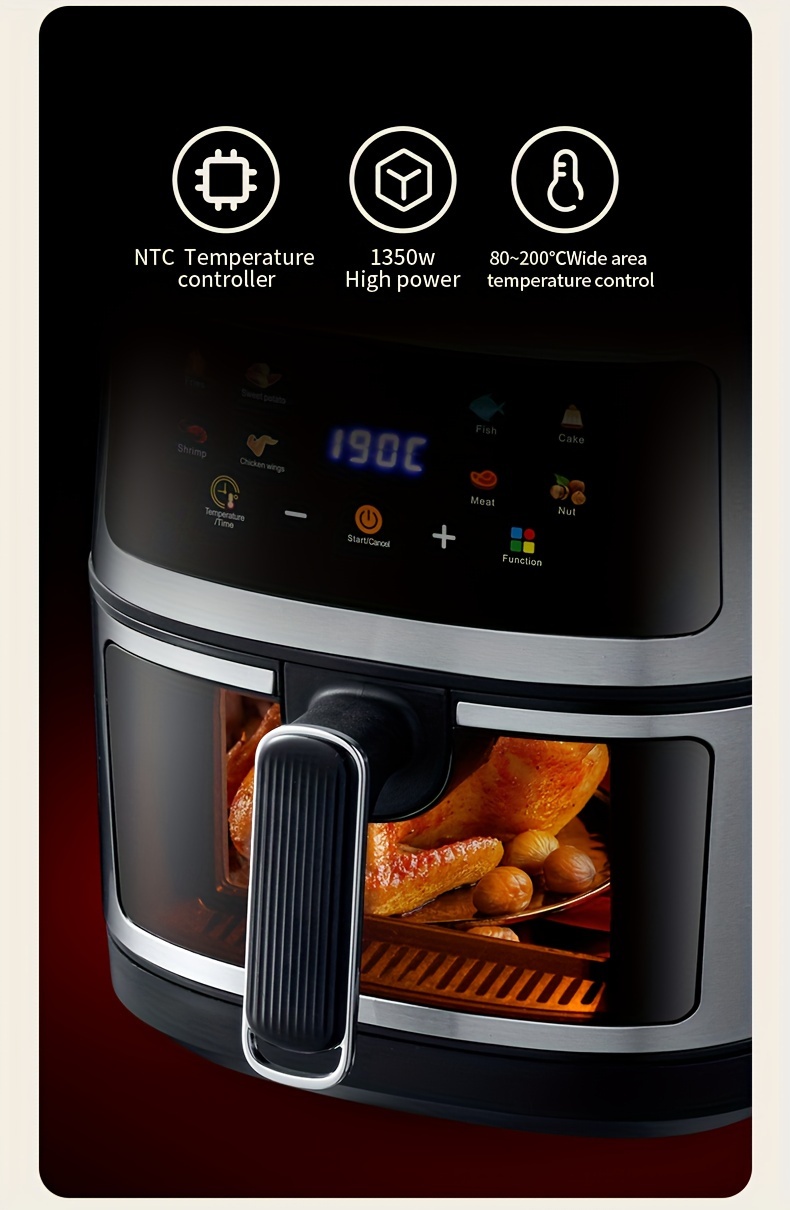 1개 6l 에어프라이어 - 투명 뷰 창 & 프로그램 기능, 크리스피 라이트 베이지 기술, 브로일, 로스트, 탈수, 베이크, 리히트 기능 - 세련된 블랙 컴팩트 디자인, 다용도 주방 가전, 디지털 컨트롤 패널, 내구성 있는 주방 도구 세부 정보 1