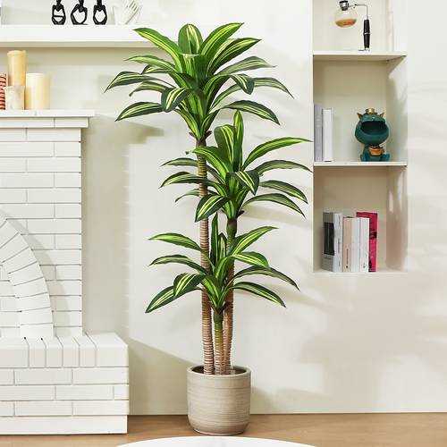 4ft 5ft 6ft artificial tree in pot realistic faux plastic tropical floor plant with easy assembly indoor outdoor decor for home office living room porch housewarming gift container best for christmas thanksgiving