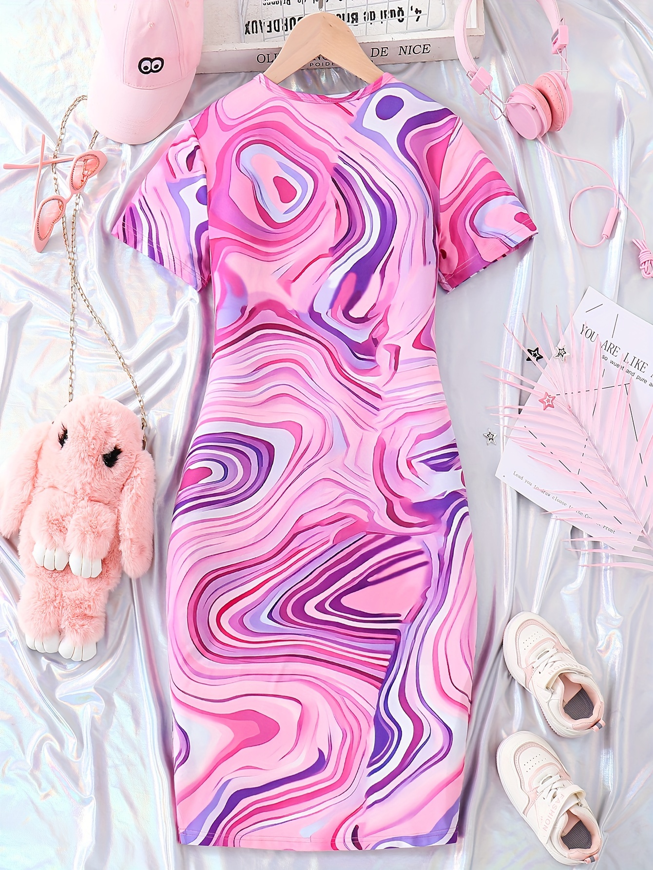 vestido casual verano niñas estampado tie dye manga corta Temu Chile