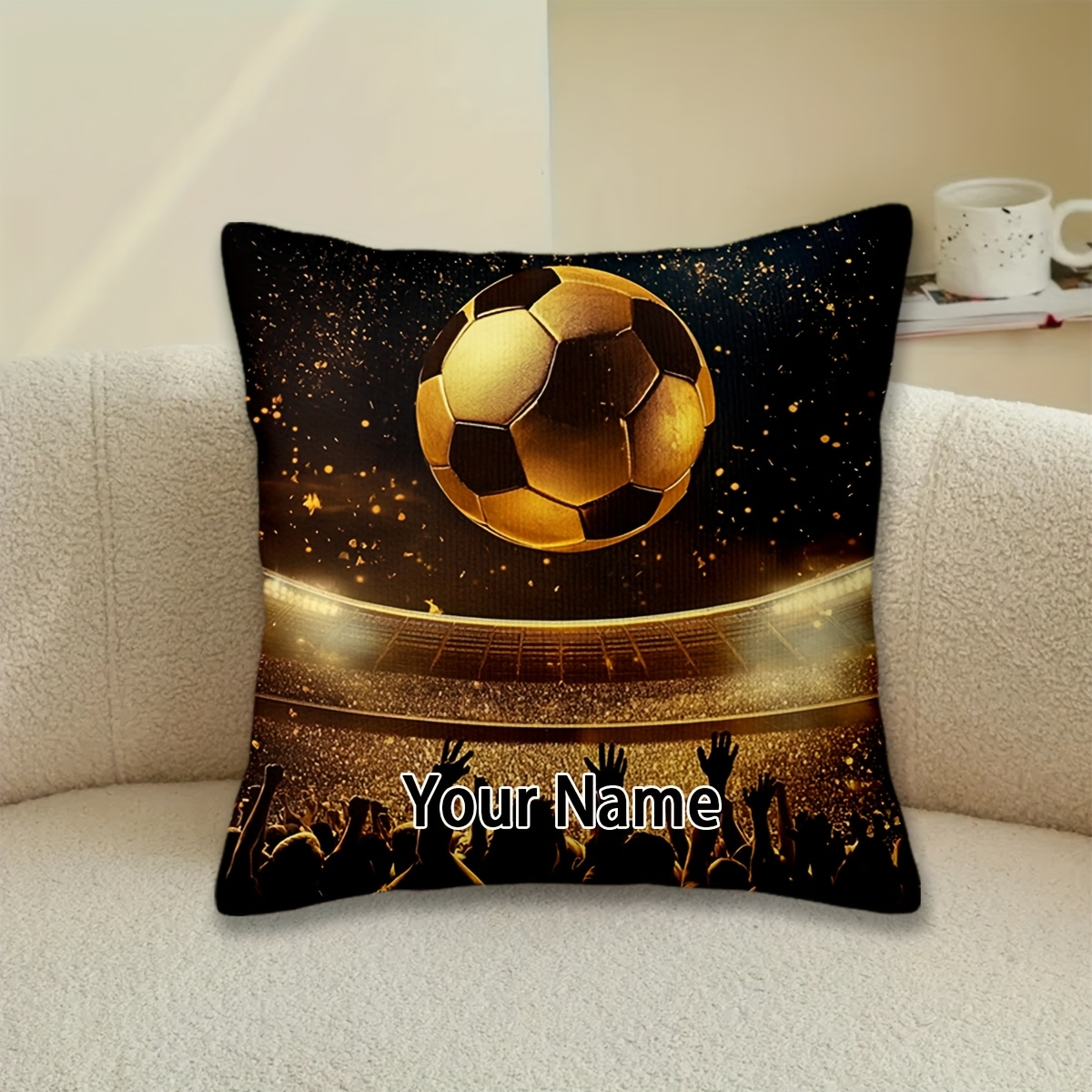 TEMU Customizable, 1pc, Throw Pillow Covers, Personalized With Or Names, A Football Stadium With Fans, Patterned Short Plush Pillowcase, Suitable For