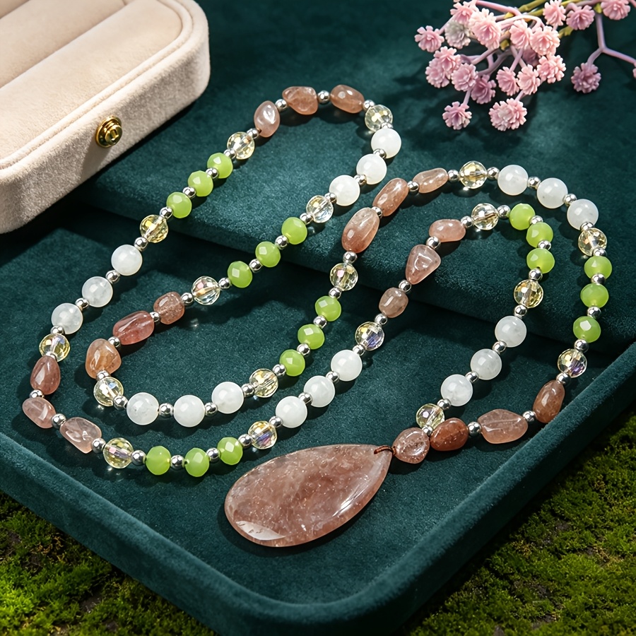 Fashionable Natural Stone Bead Necklace, Multi-Layer Stackable